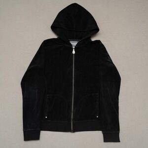 Vintage 90s Y2K Charlotte Russe Velour Zip Up Hoodie Gems Black Womans M